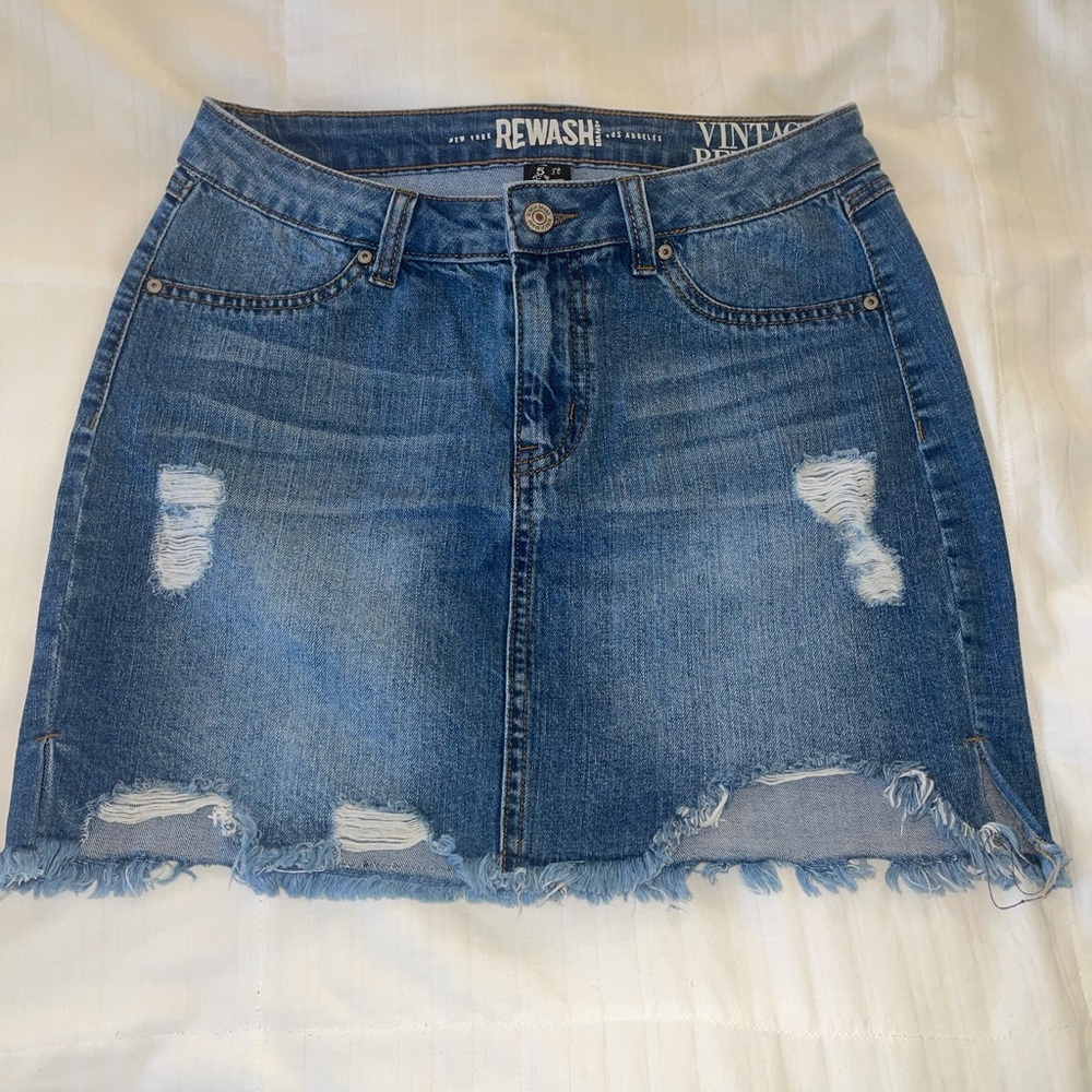 Denim Distressed Mini Skirt
